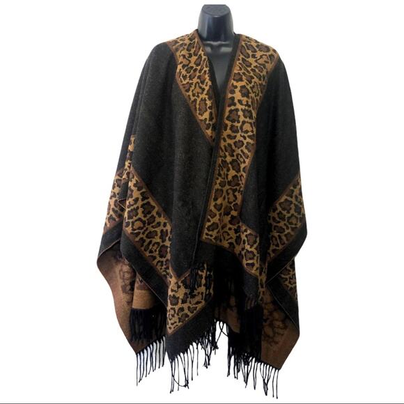NWT Cejon Animal Leopard Print Shawl w Fringe OS - Picture 5 of 6